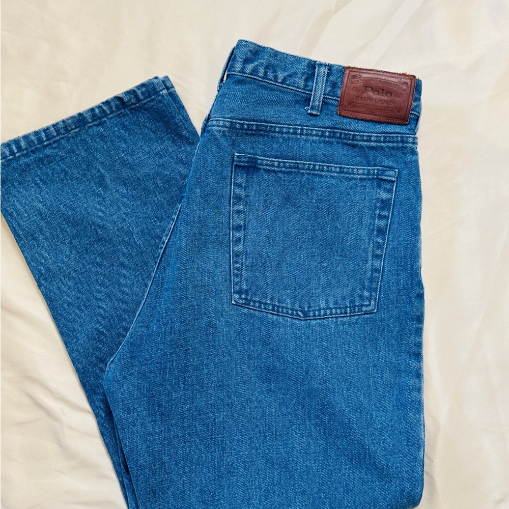 VTG 90s Polo Ralph Lauren Dungarees Blue Denim Mens 36
